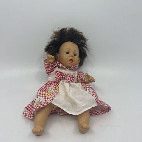 Vintage Gi-Go Toys Baby Girl Doll Red Gingham Floral Dress 9" - Picture 9 of 11